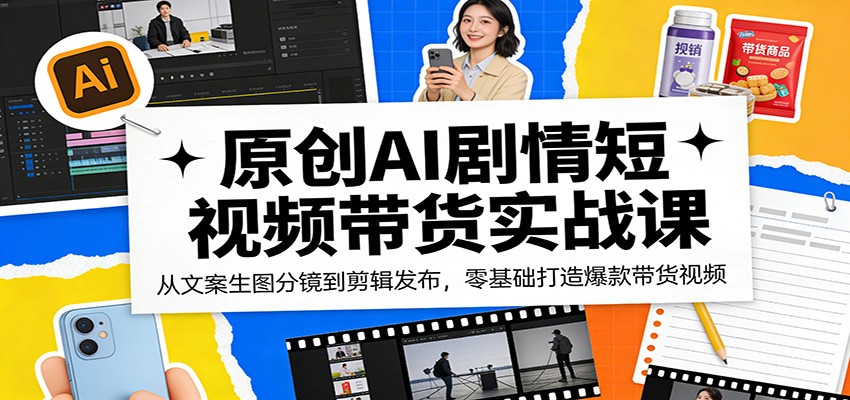 原创AI剧情短视频带货实战课：从文案生图分镜到剪辑发布，零基础打造爆款带货视频-xiaobairz