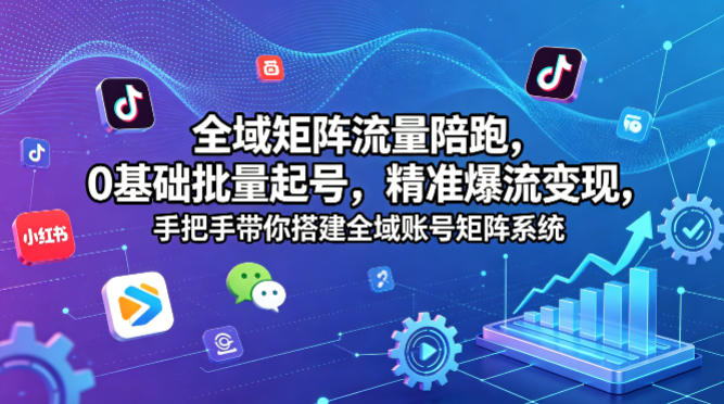 全域矩阵流量陪跑，0基础批量起号，精准爆流变现，手把手带你搭建全域账号矩阵系统-xiaobairz
