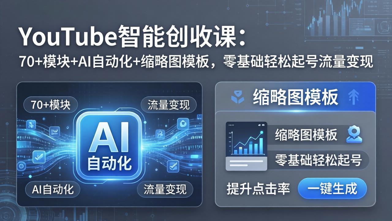 YouTube智能创收课：70+模块+AI自动化+缩略图模板，零基础轻松起号流量变现-xiaobairz