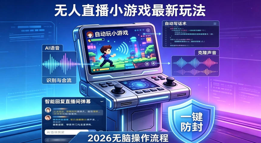 2026年AI无人直播小游戏全流程，不违规不封号，开启创业副业增收之路，小白月入1w+【揭秘】-xiaobairz