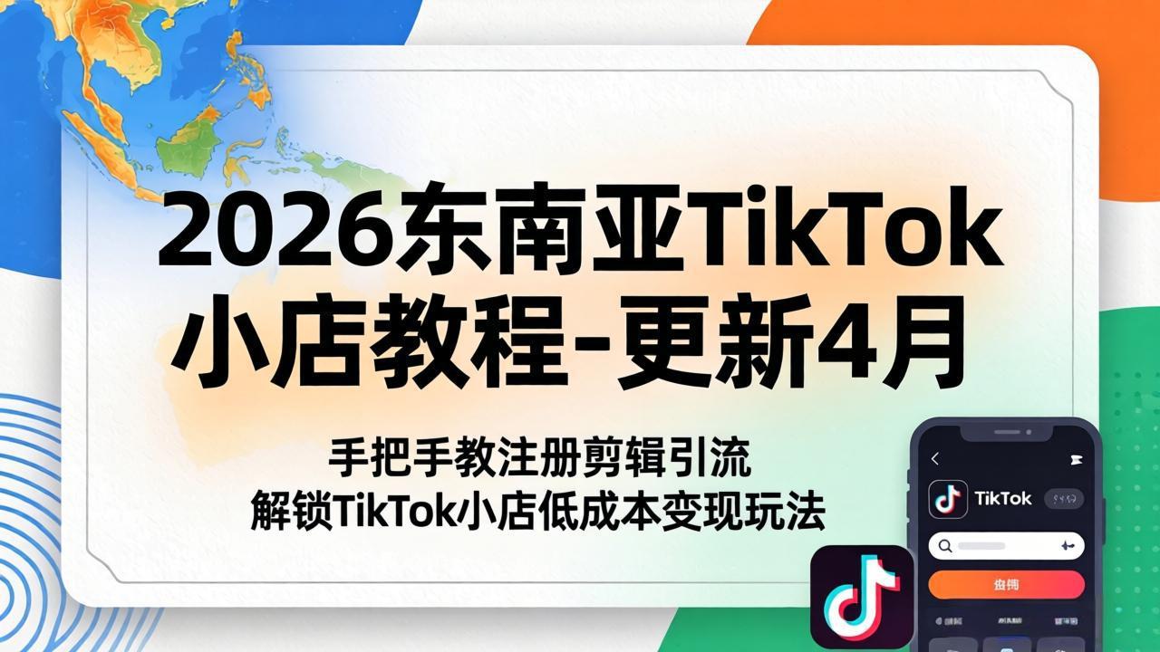 2026东南亚TikTok小店教程-更新4月，手把手教注册剪辑引流，解锁TikTok小店低成本变现玩法-xiaobairz