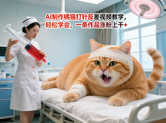 AI制作橘猫打针反差视频教学，轻松学会，一条作品涨粉上千+-xiaobairz