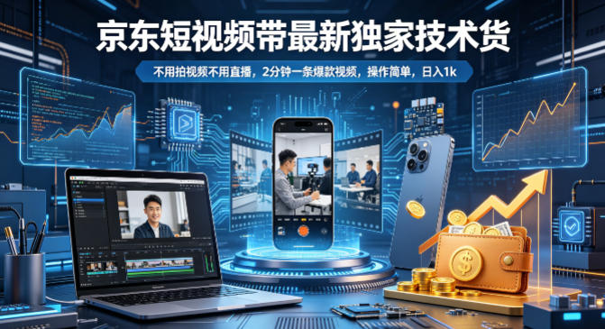 京东短视频带货最新独家技术，不用拍视频不用直播，2分钟一条爆款视频，操作简单，日入1k+【揭秘】-xiaobairz