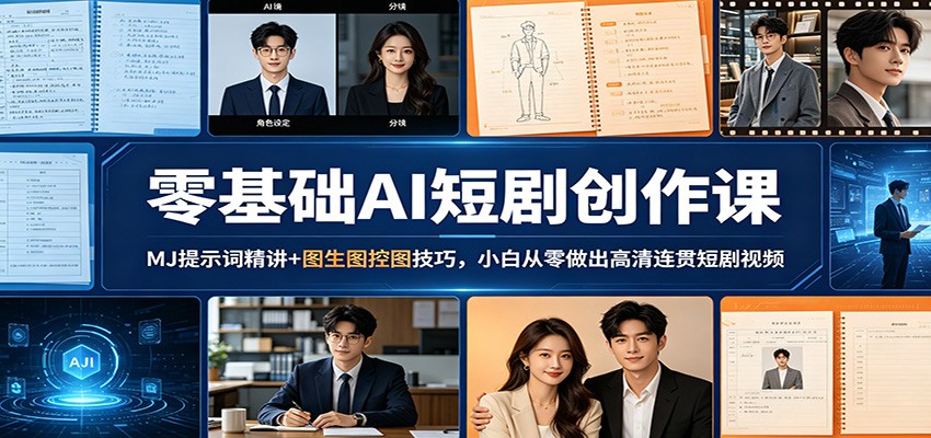零基础AI短剧创作课：MJ提示词精讲+图生图控图技巧，小白从零做出高清连贯短剧视频-xiaobairz