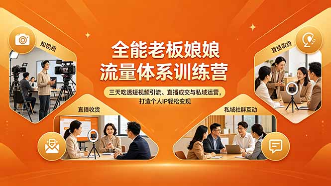 全能老板娘流量体系训练营，三天吃透短视频引流、直播成交与私域运营，打造个人IP轻松变现-xiaobairz
