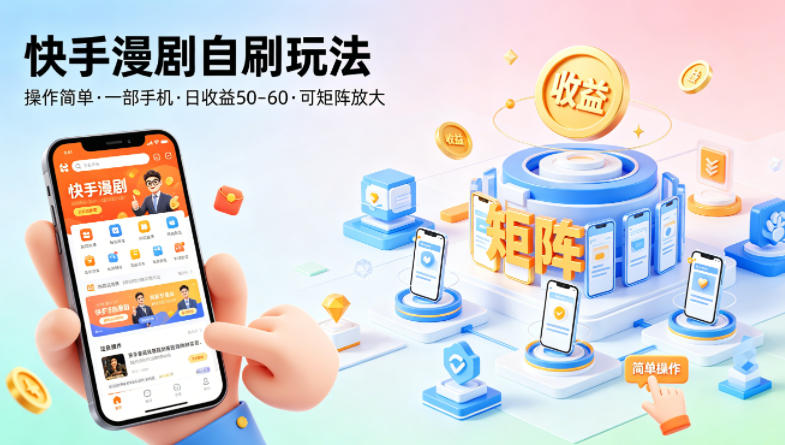 快手漫剧自刷玩法，操作简单，一部手机就可以做，一天50-60收益，可矩阵放大【揭秘】-xiaobairz