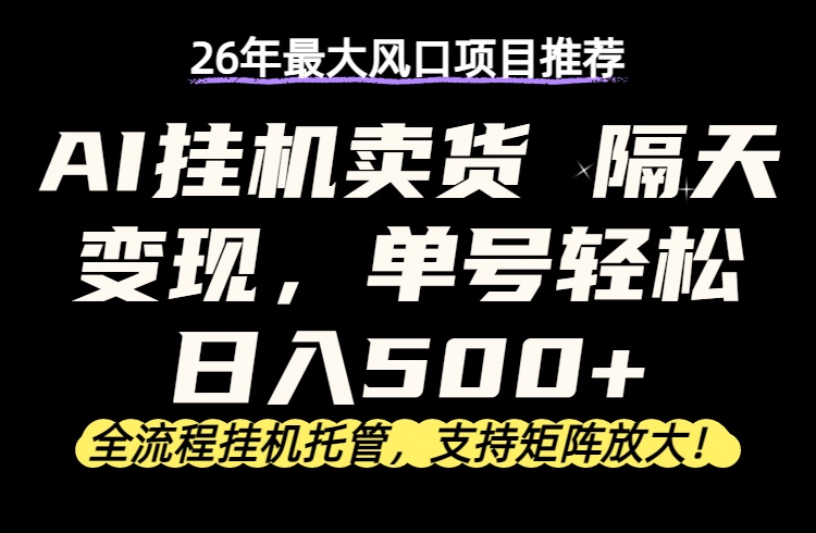 26年最新AI挂机卖货，隔天出收益，单账号轻松日入500+-xiaobairz