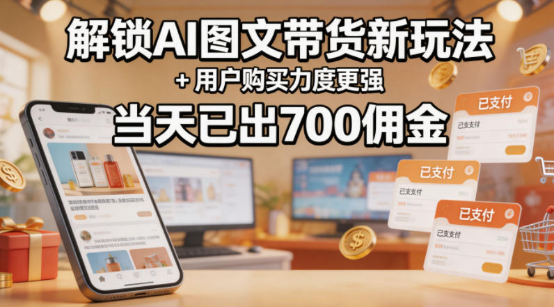 解锁ai图文带货新玩法+用户购买力度更强，当天已出700佣金，详细拆解-xiaobairz