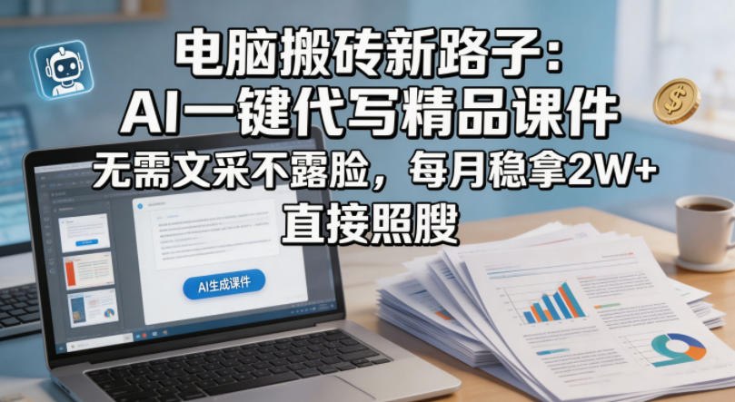 电脑搬砖新路子：AI一键代写精品课件，无需文采不露脸，每月稳拿2W+，直接照搬-xiaobairz