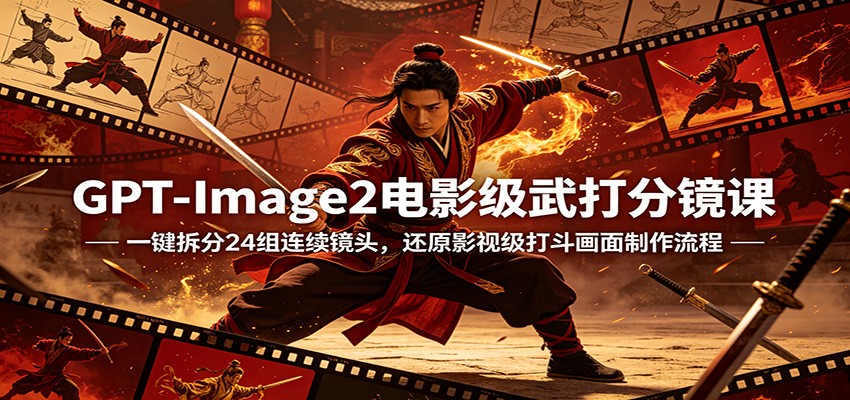 GPT-Image2电影级武打分镜课：一键拆分24组连续镜头，还原影视级打斗画面制作流程-xiaobairz