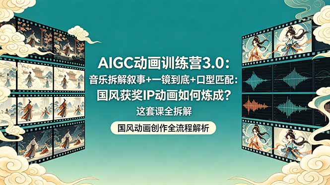 AIGC动画训练营3.0：音乐拆解叙事+一镜到底+口型匹配：国风获奖IP动画如何炼成？这套课全拆解-xiaobairz