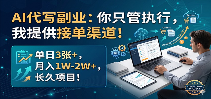 AI代写副业：你只管执行，我提供接单渠道！单日3张+，月入1W-2W+，长久项目-xiaobairz