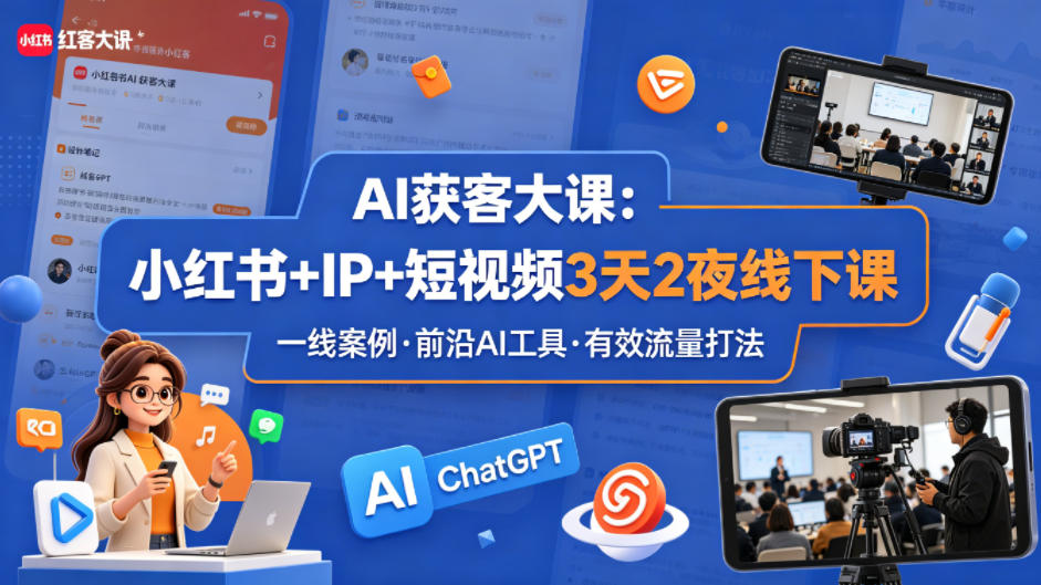 AI获客大课小红书+IP+短视频3天2夜线下课，用最真实的一线案例，最前沿的AI工具，最有效的流量打法-xiaobairz