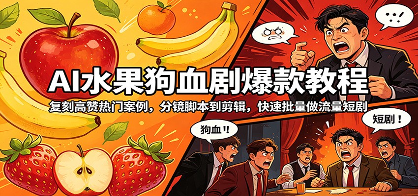 AI水果狗血剧爆款教程：复刻高赞热门案例，分镜脚本到剪辑，快速批量做流量短剧-xiaobairz