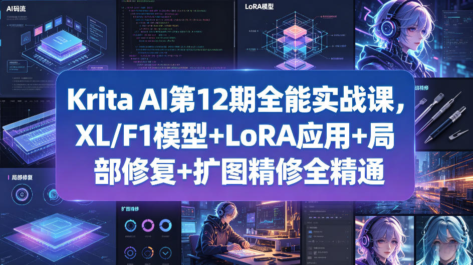 Krita AI第12期全能实战课，XL/F1模型+LoRA应用+局部修复+扩图精修全精通-xiaobairz