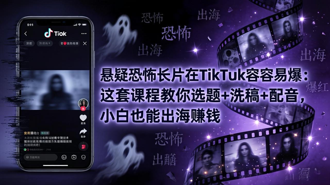 悬疑恐怖长片在TikTok最容易爆：这套课程教你选题+洗稿+配音，小白也能出海赚钱-xiaobairz
