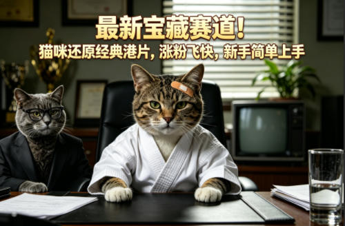最新宝藏赛道！猫咪还原经典港片，涨粉飞快，新手简单上手-xiaobairz