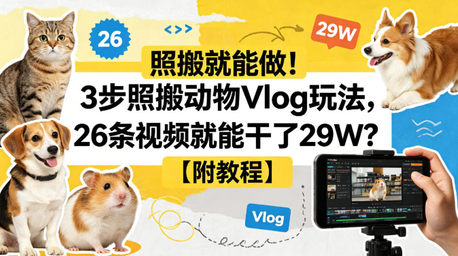 照搬就能做！3步照搬动物Vlog玩法，26条视频就能干了29W？【附教程】【赠coze一键生成工作流】-xiaobairz
