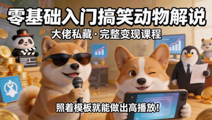 零基础入门搞笑动物解说，大佬私藏完整变现课程，照着模板就能做出高播放-xiaobairz