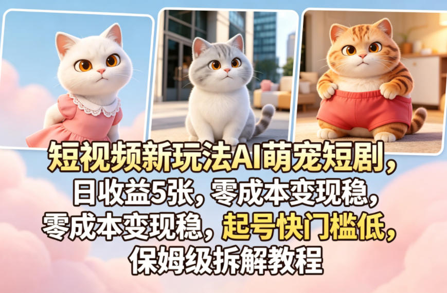 短视频新玩法AI萌宠短剧，日收益5张，零成本变现稳，起号快门槛低，保姆级拆解教程-xiaobairz