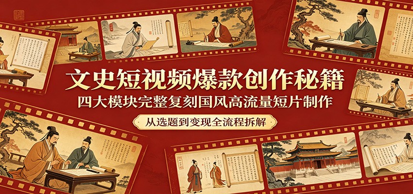 文史短视频爆款创作秘籍：四大模块完整复刻国风高流量短片制作-xiaobairz