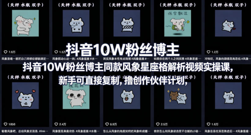 抖音10W粉丝博主同款星座性格解析视频实操课，新手可直接复制，撸创作伙伴计划，分成计划等-xiaobairz