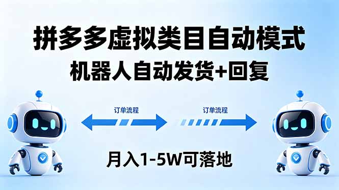 多多虚拟类目自动模式，机器人自动发货 + 回复，月入 1-5W 可落地-xiaobairz