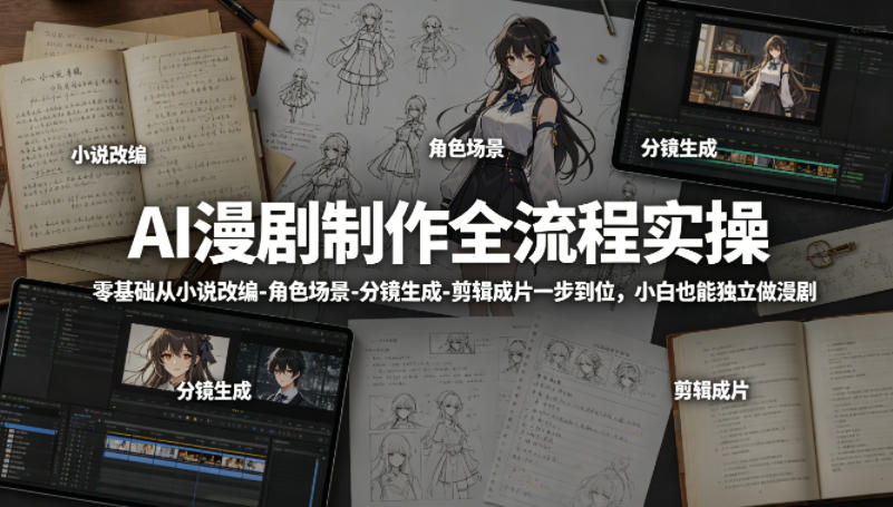 AI漫剧制作全流程实操，零基础从小说改编-角色场景-分镜生成-剪辑成片一步到位，小白也能独立做漫剧-xiaobairz