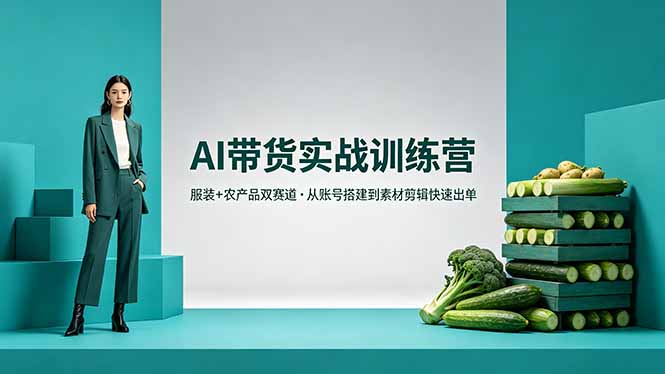 AI带货实战训练营，服装+农产品双赛道，从账号搭建到素材剪辑快速出单-xiaobairz