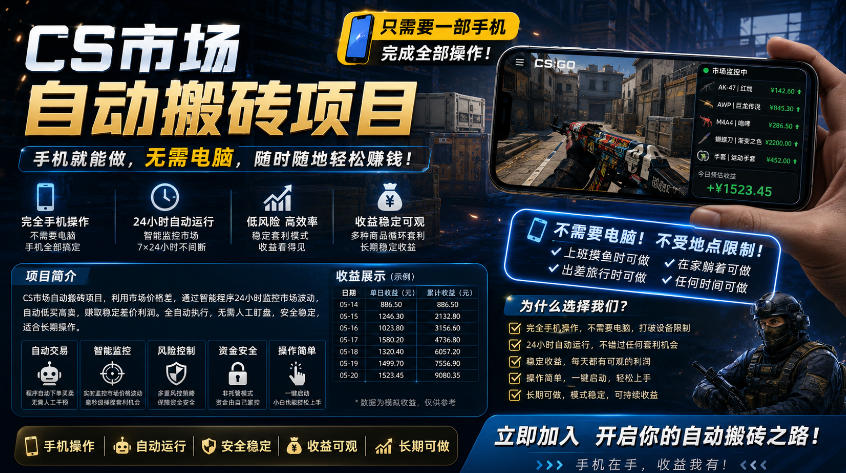 手机即可操作的CS市场自动搬砖系统｜自动监控｜自动下单|日入300+【揭秘】-xiaobairz