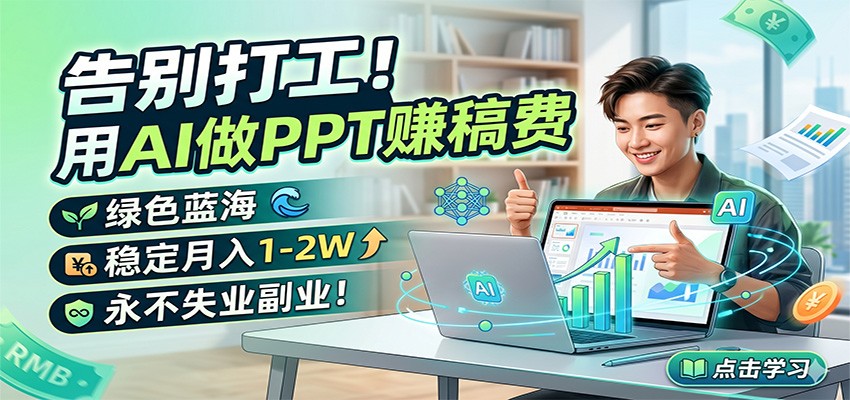 告别打工！用AI做PPT赚稿费，绿色蓝海，稳定月入1-2W，永不失业副业！-xiaobairz