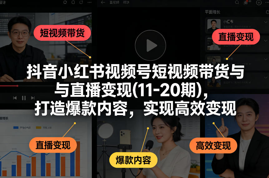 抖音小红书视频号短视频带货与直播变现(10-21期)，打造爆款内容，实现高效变现(更新05月08日)-xiaobairz