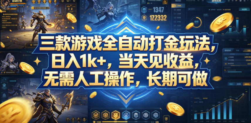 三款游戏全自动打金玩法，日入1k+，当天见收益，无需人工操作，长期可做【揭秘】-xiaobairz