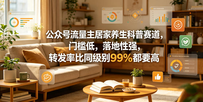 公众号流量主居家养生科普赛道，门槛低，落地性强，转发率比同级别99％都要高-xiaobairz