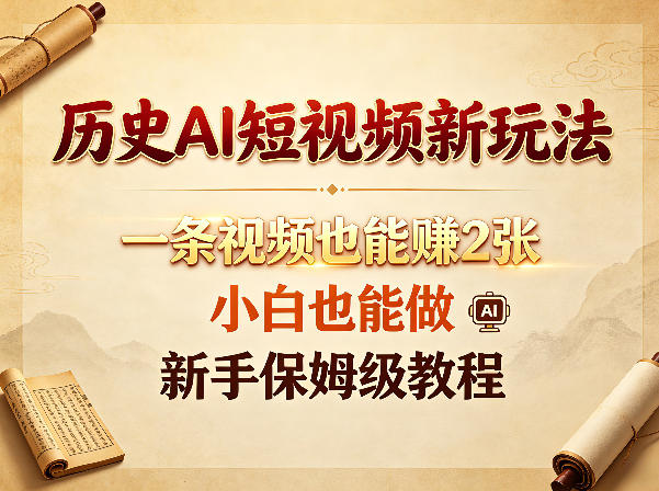 历史AI短视频新玩法，一条视频也能賺2张，小白也能做，新手保姆级教程-xiaobairz