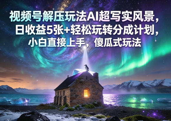 视频号解压玩法AI超写实风景，日收益5张+轻松玩转分成计划，小白直接上手，傻瓜式玩法-xiaobairz