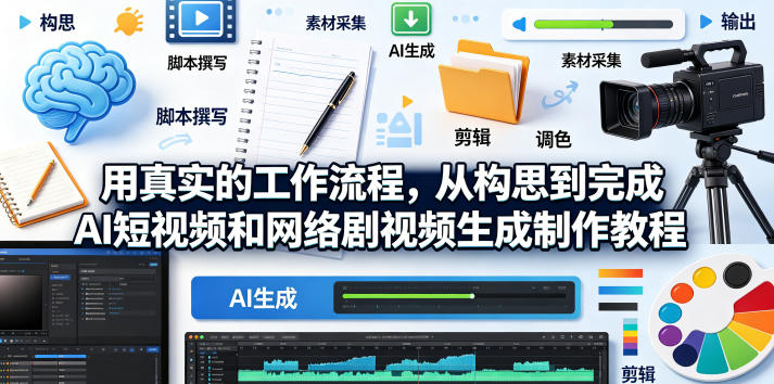 用真实的工作流程，从构思到完成AI短视频和网络剧视频生成制作教程-中英字幕-xiaobairz