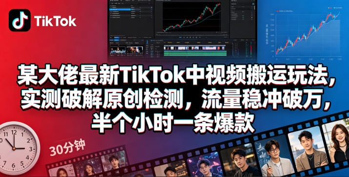 某大佬最新TikTok中视频搬运玩法，实测破解原创检测，流量稳冲破万，半个小时一条爆款-xiaobairz