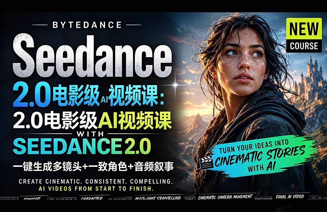 Seedance 2.0电影级AI视频课：一键生成多镜头+一致角色+音频叙事-xiaobairz