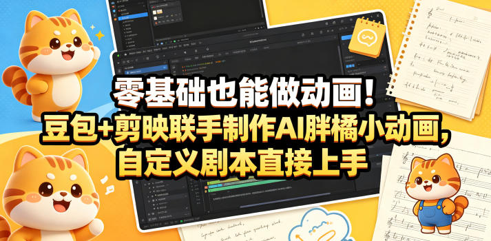 零基础也能做动画！豆包+剪映联手制作AI胖橘小动画，自定义剧本直接上手-xiaobairz