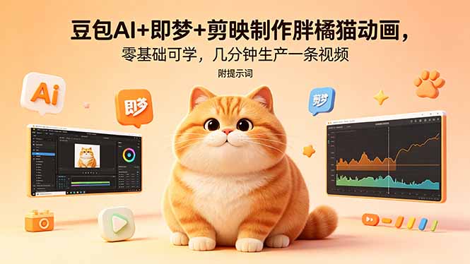 豆包AI+即梦+剪映制作胖橘猫动画，零基础可学，几分钟生产一条视频，附提示词-xiaobairz
