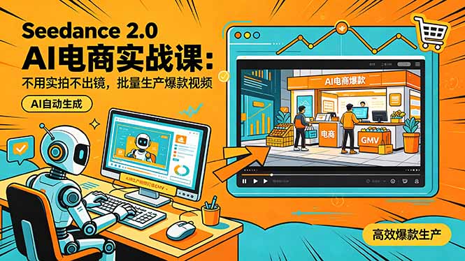 Seedance 2.0 AI电商实战课：不用实拍不出镜，批量生产爆款视频打爆GMV-xiaobairz