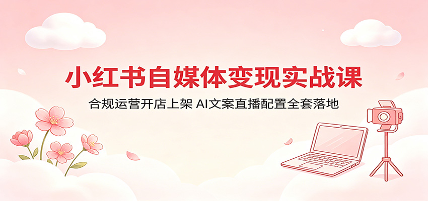 小红书自媒体变现实战课：合规运营开店上架，AI文案直播配置全套落地-xiaobairz
