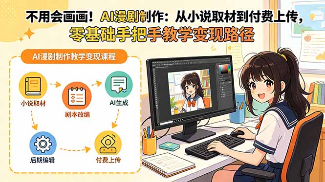 不用会画画！AI漫剧制作：从小说取材到付费上传，零基础手把手教学变现路径-xiaobairz