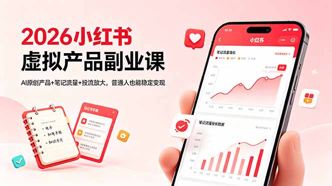 2026小红书虚拟产品副业课，AI原创产品+笔记流量+投流放大，普通人也能稳定变现-xiaobairz