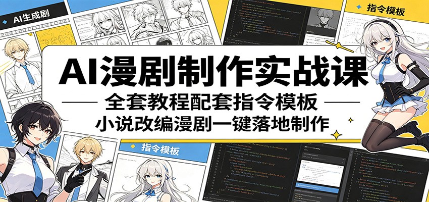 AI漫剧制作实战课：全套教程配套指令模板，小说改编漫剧一键落地制作-xiaobairz