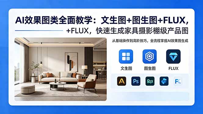 AI效果图类全面教学：文生图+图生图+FLUX，快速生成家具摄影棚级产品图-xiaobairz
