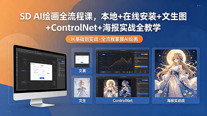 SD AI绘画全流程课,本地+在线安装+文生图+ControlNet+海报实战全教学-xiaobairz