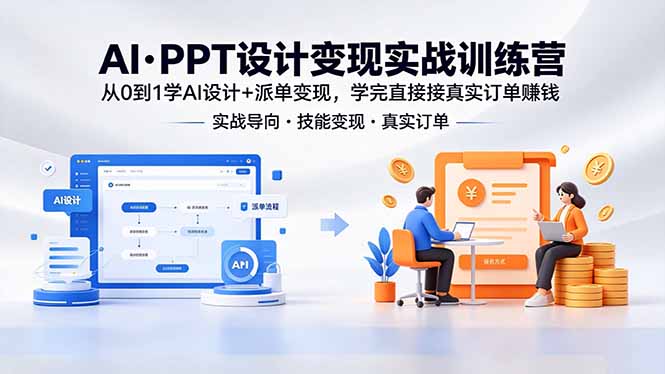 AI·PPT设计变现实战训练营，从0到1学AI设计+派单变现，学完直接接真实订单赚钱-xiaobairz