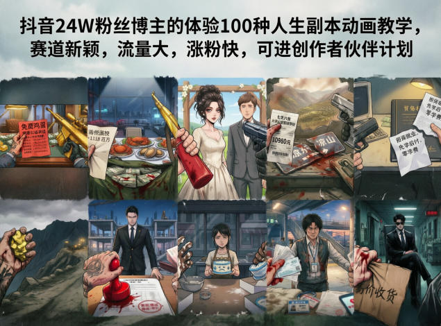 抖音24W粉丝博主的体验100种人生副本动画教学，赛道新颖，流量大，涨粉快，可进创作者伙伴计划-xiaobairz